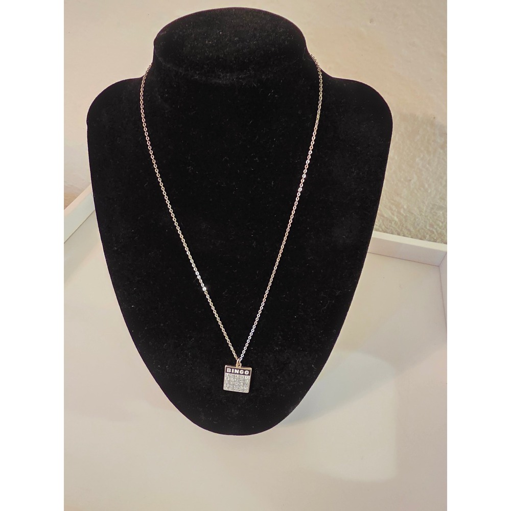 Sterling Silver Bingo Card Pendant Necklace Enamel Game Jewelry 23 Inch Chain